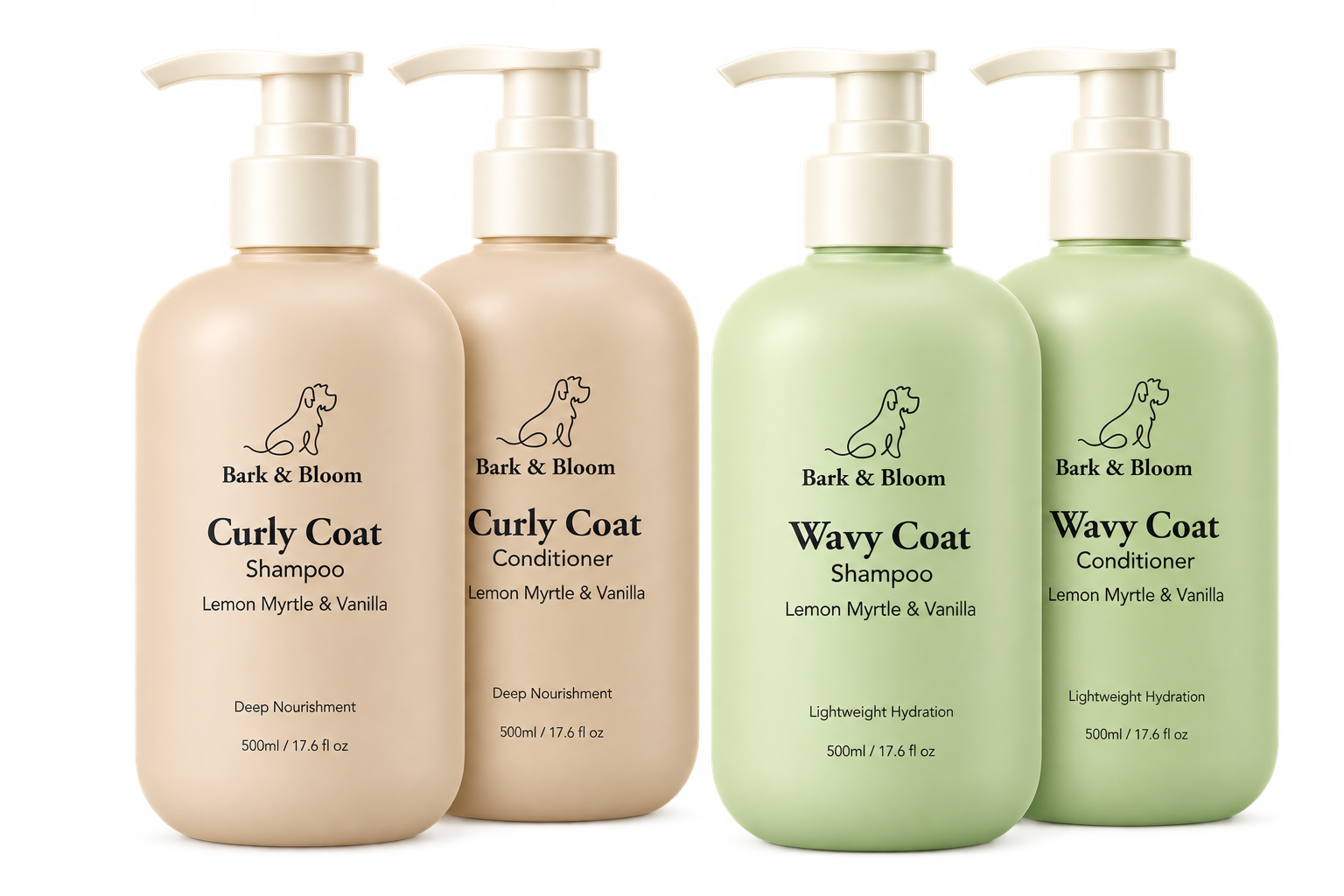 Bark & Bloom shampoo and conditioner bottles